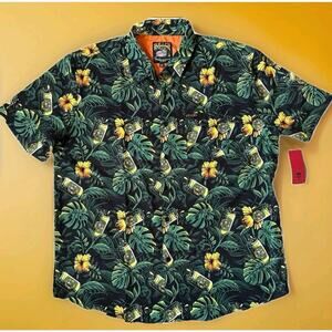 New Sullen Beer Garden Woven Button Down Pool Shirt Beer Leaves 2XL NWT A117